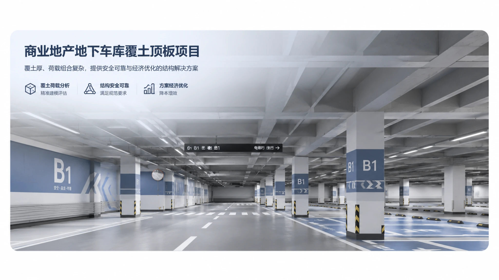 地下车库覆土顶板宽扁梁工程场景图